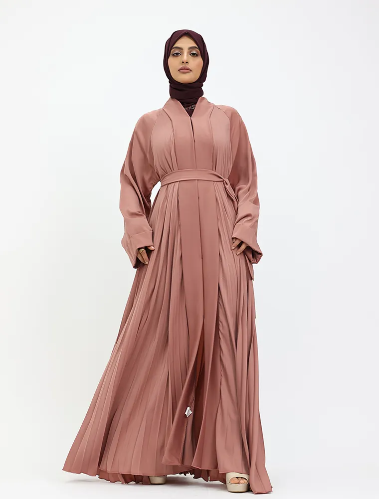 Peach Pleated Silhouette Abaya